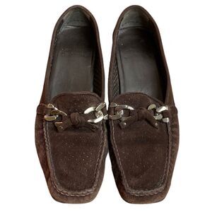 Stuart Weitzman Lincoln Perforated Driving Loafers Black Suede Size 7.5